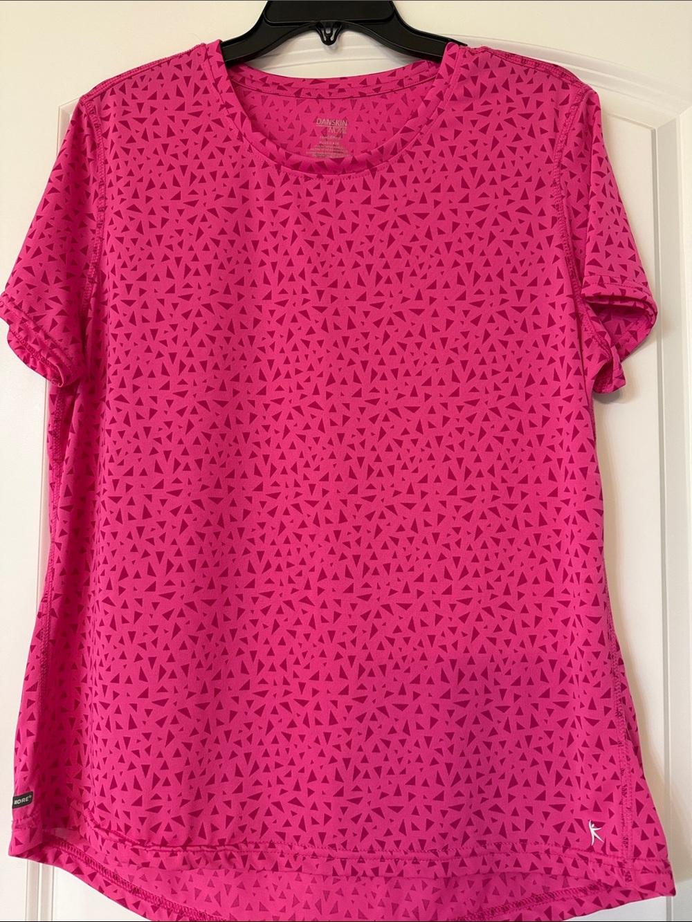 Danskin Now Hot Pink Short Sleeve Active Tee with Micro Triangle Print